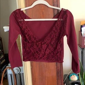 Lace back long sleeve crop top